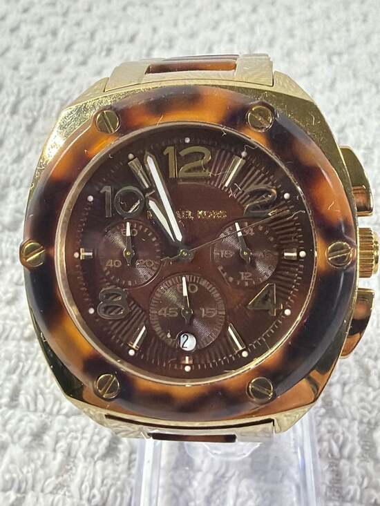 Michael Kors Chronograph Tortoise Acetate and Gold-Tone Stainless Steel Watch main image 5